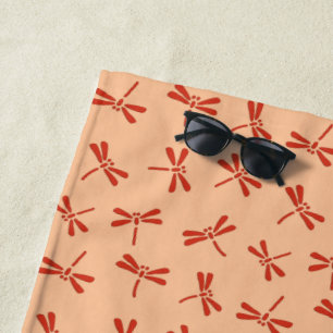 Japanese Dragonfly Pattern, Mandarin Orange Beach Towel