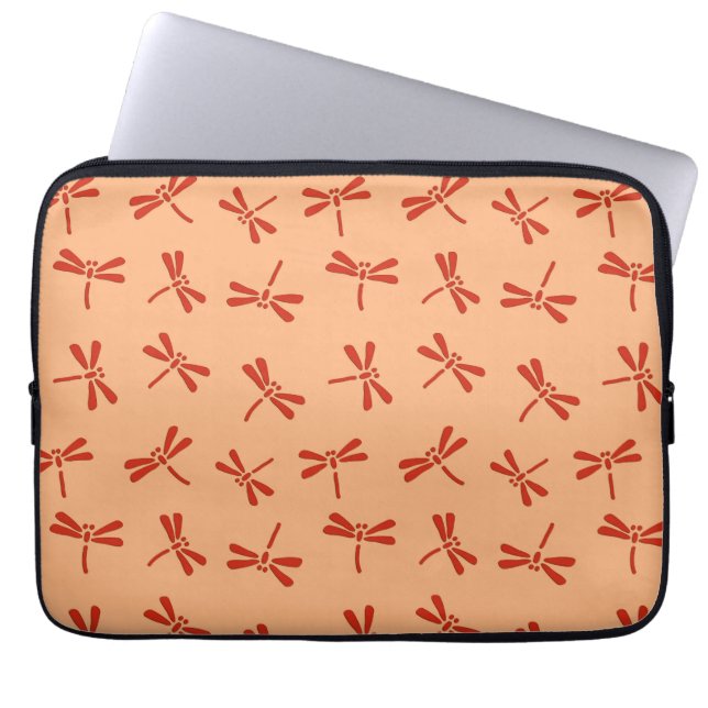 Japanese Dragonfly Pattern, Mandarin Orange Laptop Sleeve (Front)