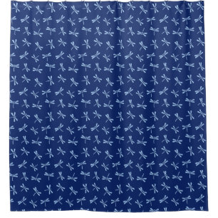 Japanese Dragonfly Pattern, Navy and Sky Blue Shower Curtain