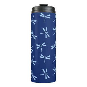 Japanese Dragonfly Pattern, Navy and Sky Blue Thermal Tumbler