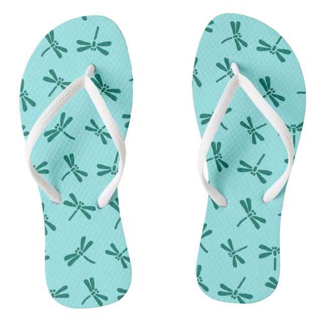 Japanese Dragonfly Pattern, Turquoise and Aqua Flip Flops (Footbed)