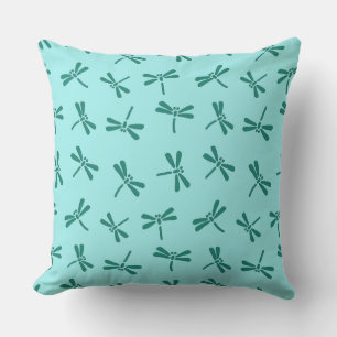 Japanese Dragonfly Pattern, Turquoise and Aqua Outdoor Cushion
