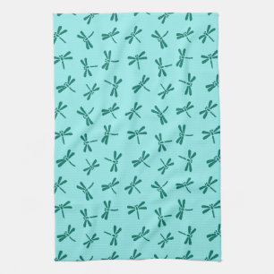 Japanese Dragonfly Pattern, Turquoise and Aqua Tea Towel