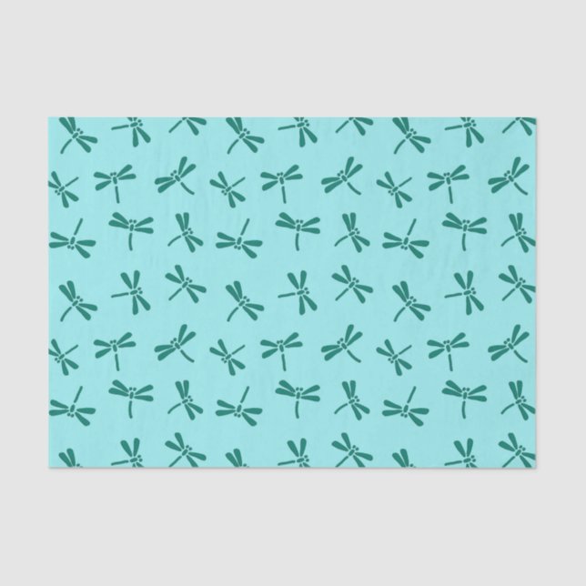 Japanese Dragonfly Pattern, Turquoise and Aqua Tissue Paper (Front)