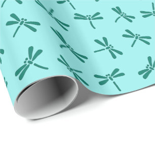 Japanese Dragonfly Pattern, Turquoise and Aqua Wrapping Paper