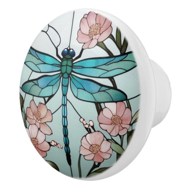 Japanese Dragonfly Stained Glass Deco Art Nouveau Ceramic Knob (Right)