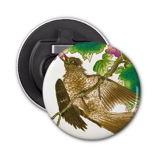 Japanese Drawing of Jay on a Grape Vine Bottle Opener (Front)