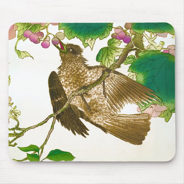 Japanese Drawing of Jay on a Grape Vine Mouse Mat (Front)