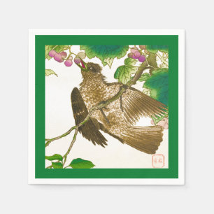 Japanese Drawing of Jay on a Grape Vine Napkin