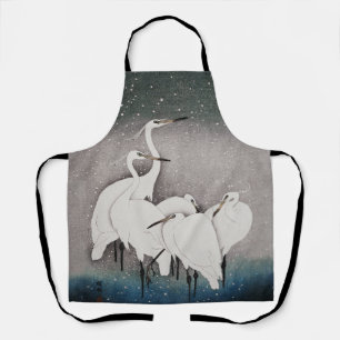 Japanese Egrets Cranes Bird Winter Snow Art Apron