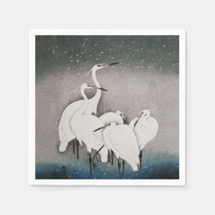 Japanese Egrets Cranes Bird Winter Snow Art Napkin