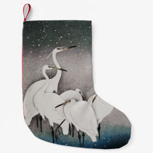 Japanese Egrets Cranes Bird Winter Snow Art Small Christmas Stocking