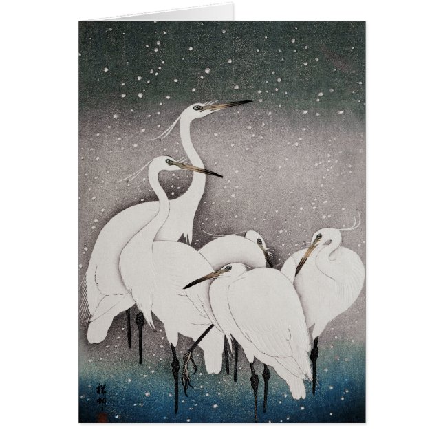 Japanese Egrets Koson Cranes Winter Snow (Front)