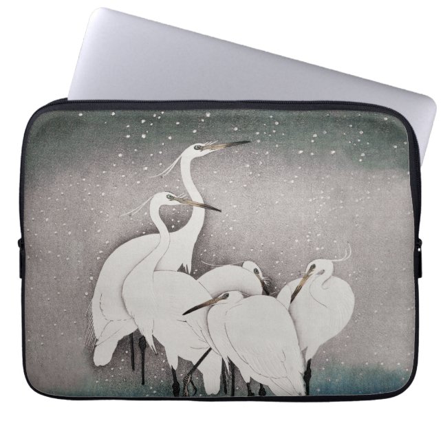 Japanese Egrets Koson Cranes Winter Snow Laptop Sleeve (Front)