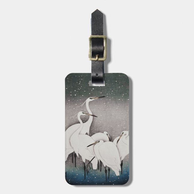 Japanese Egrets Koson Cranes Winter Snow Luggage Tag (Front Vertical)