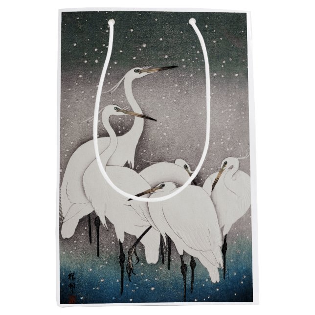 Japanese Egrets Koson Cranes Winter Snow Medium Gift Bag (Front)