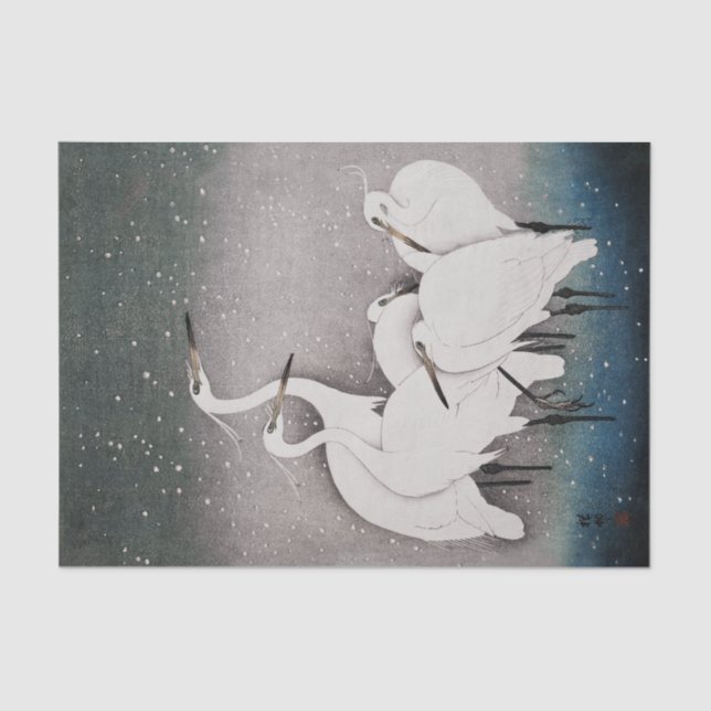 Japanese Egrets Koson Cranes Winter Snow Tissue Paper (Front)