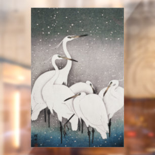 Japanese Egrets Koson Cranes Winter Snow Window Cling