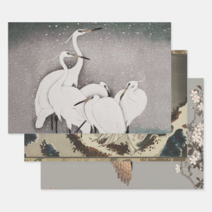 Japanese Egrets Koson Cranes Winter Snow Wrapping Paper Sheet