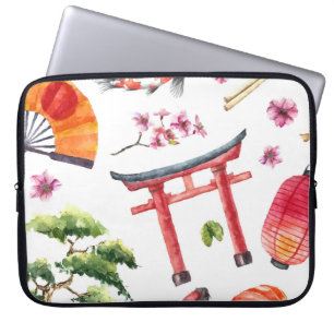 Japanese Elements Watercolor Seamless Texture Laptop Sleeve
