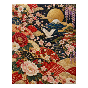 Japanese Embroidered Style Art – Kimono Inspired Poster