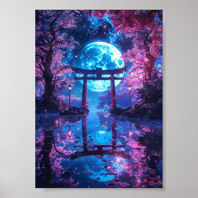 Japanese Enchanted Moonlit Torii Poster (Front)