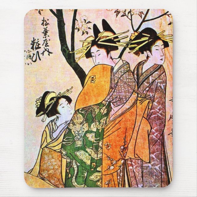 Japanese Engraving Three Geisha 1911 Mouse Mat (Front)