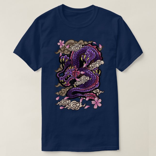 Japanese Esthetic Dragon Tattoo style Sakura Cher T-Shirt (Design Front)