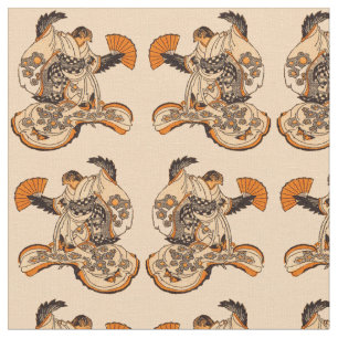 Japanese fairytale The Tongue Cut Sparrow print Fabric
