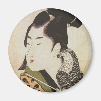 Japanese Falconer in a Kimono Vintage Art Magnet