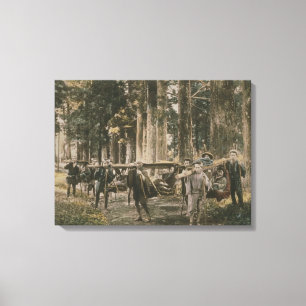 Japanese family being carried in litters, c.1880s canvas print