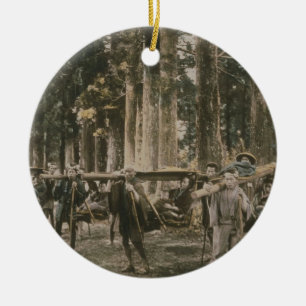 Japanese family being carried in litters, c.1880s ceramic tree decoration