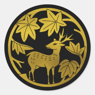 Japanese Family Crest-Japanese maple and deer Classic Round Sticker