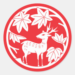 Japanese Family Crest-Japanese maple and deer Classic Round Sticker