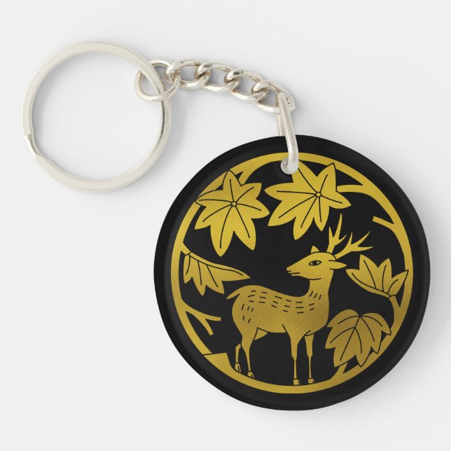 Japanese Family Crest-Japanese maple and deer Key Ring (Front)