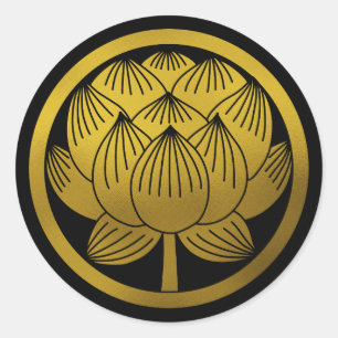 Japanese Family Crest-Lotus Classic Round Sticker