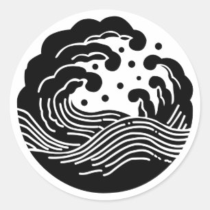 Japanese Family Crest-Wave Classic Round Sticker