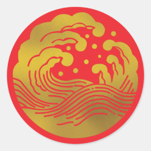 Japanese Family Crest-Wave Classic Round Sticker