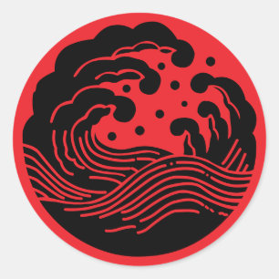 Japanese Family Crest-Wave Classic Round Sticker