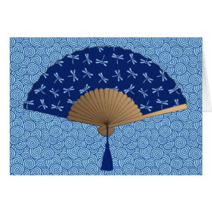 Japanese Fan, Dragonfly Pattern, Cobalt Blue