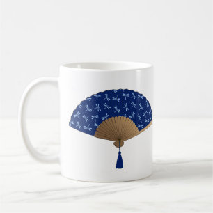 Japanese Fan, Dragonfly Pattern, Cobalt Blue Coffee Mug