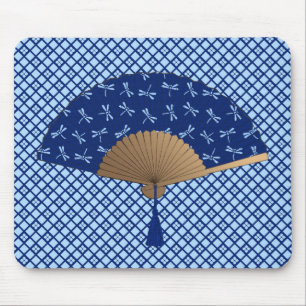 Japanese Fan, Dragonfly Pattern, Cobalt Blue Mouse Mat