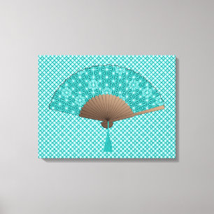 Japanese Fan in Asanoha pattern, Turquoise Canvas Print