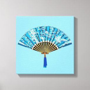 Japanese Fan in Turquoise Blue and White Canvas Print