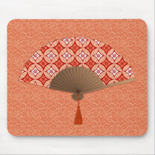 Japanese Fan, Shippo Motif, Mandarin Orange Mouse Mat
