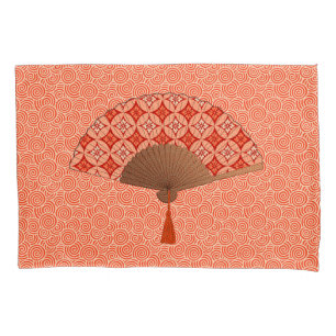 Japanese Fan, Shippo Motif, Mandarin Orange Pillowcase