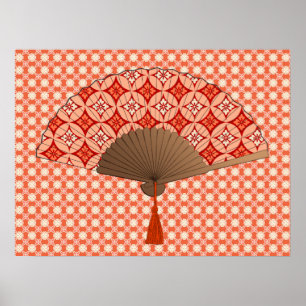Japanese Fan, Shippo Motif, Mandarin Orange Poster