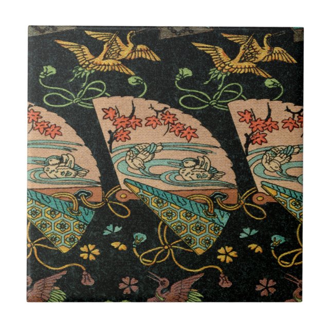 Japanese Fans and Crane Birds Tile (Front)