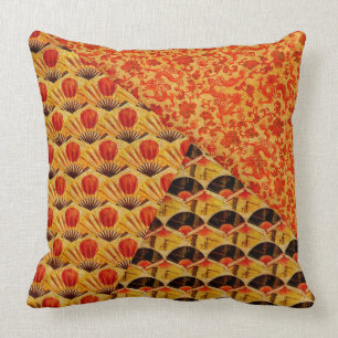 Japanese Fans and Dragons Pattern Large Cushion
