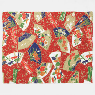 Japanese Fans In Red   Fleece Blanket